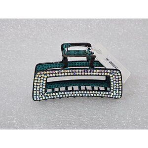 Large Rhinestone Embellished Hair Claw Clip Black & Teal